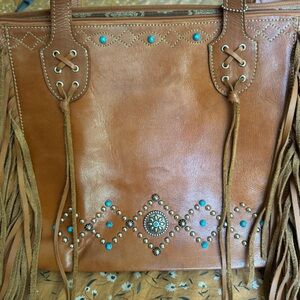 Brown Leather Fringe Tote Bag